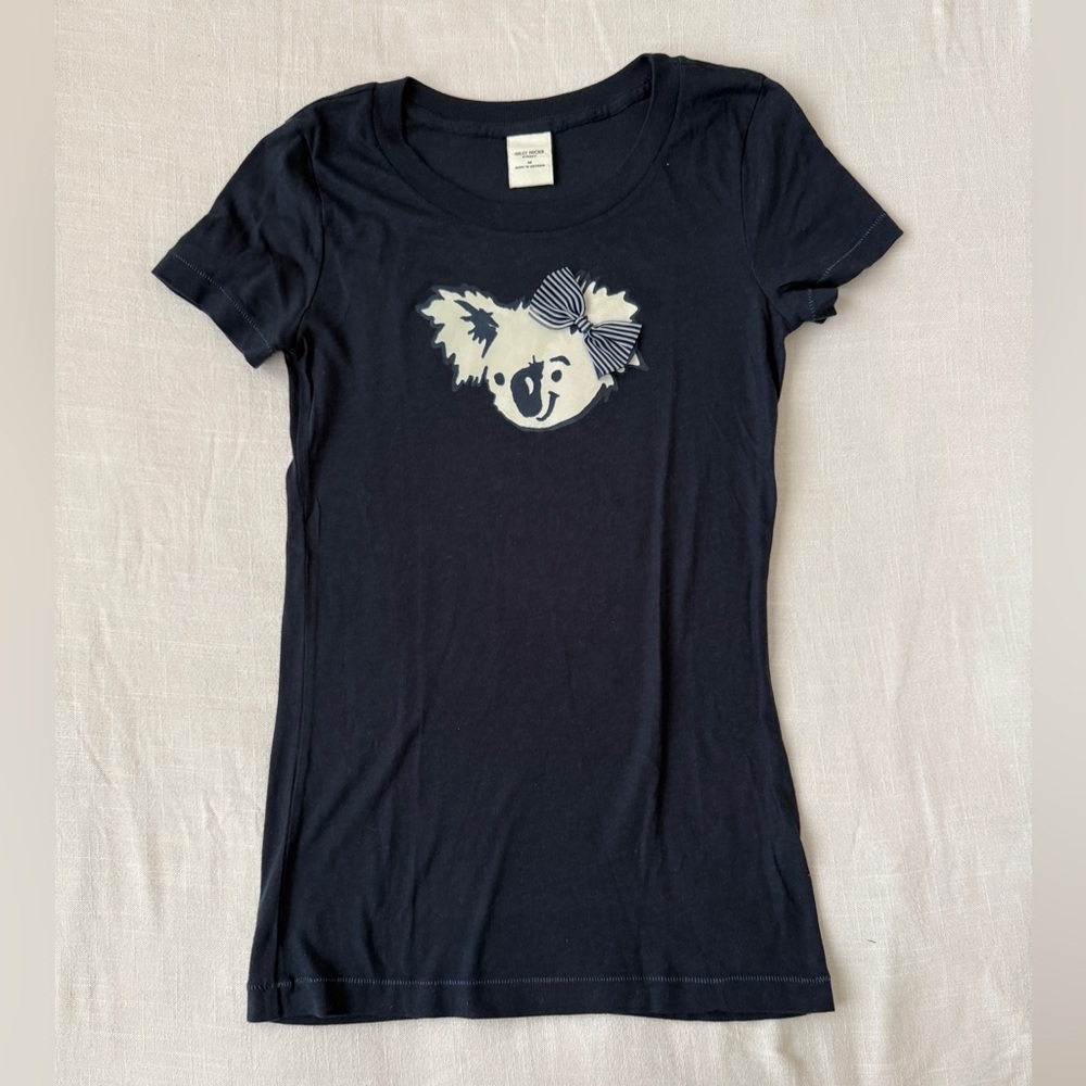 Vintage Y2K Gilly Hicks Navy Tee with Koala Graphic & Bow